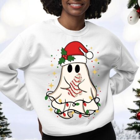 Cute Christmas Ghost Tree Cake Merry Christmas Sweatshirt Product Photo 1