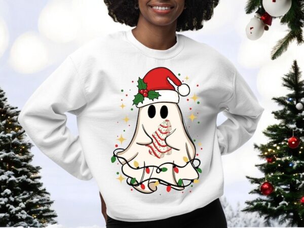 Cute Christmas Ghost Tree Cake Merry Christmas Sweatshirt Product Photo 1