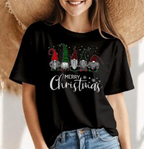 Cute Xmas Gnomes In Plaid Hats Merry Christmas Gift Fabulous Gnome Graphic Christmas Shirt - Women Black T-Shirt