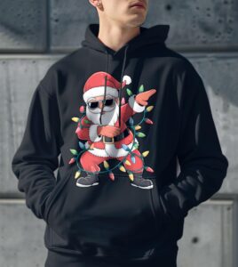 Dabbing Santa Xmas Lights Christmas Shirt Gift - Men Black Hoodie