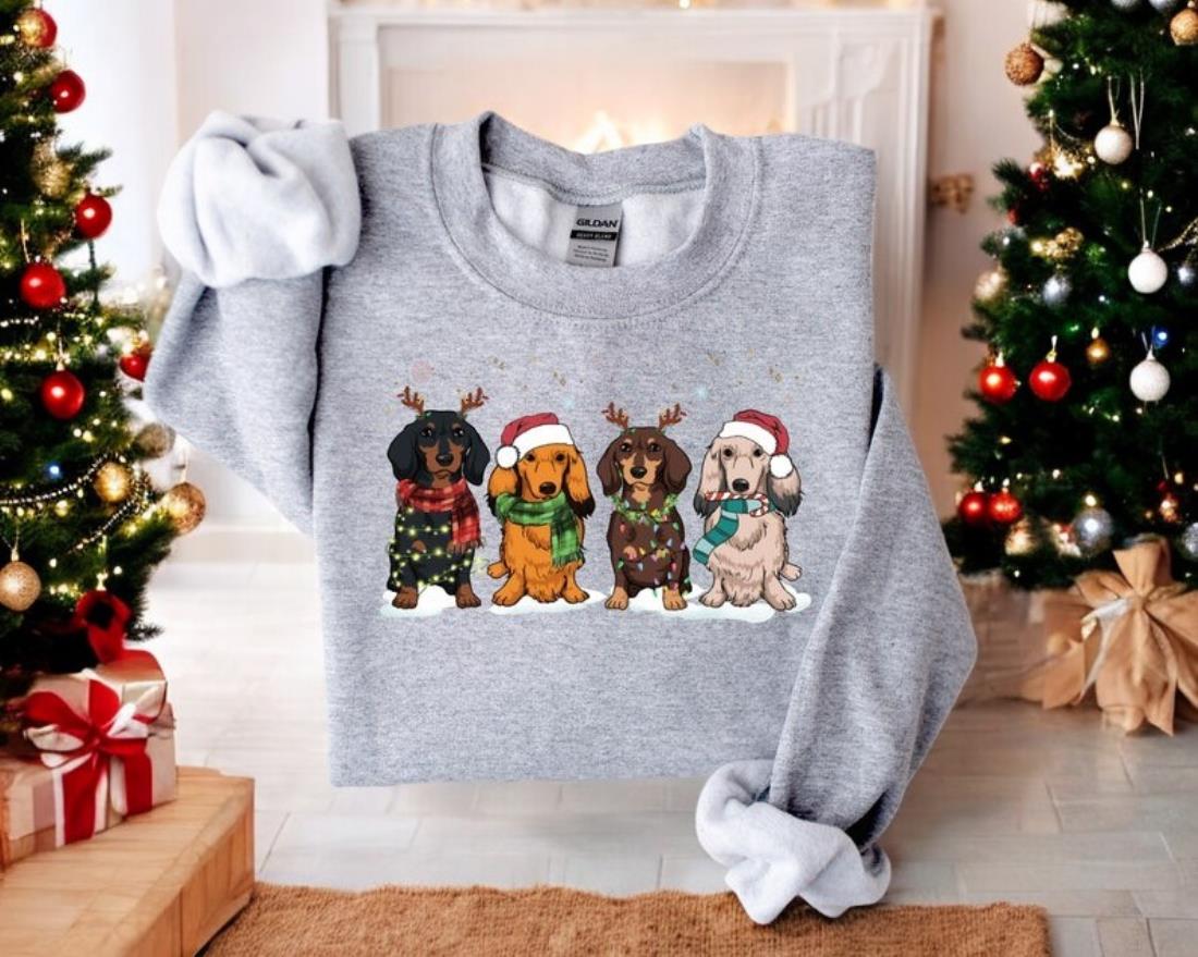 Dachshund Christmas Sweatshirt, Christmas Dog Shirt Product Photo 2