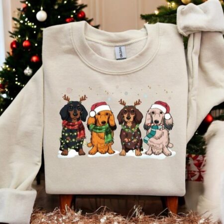 Dachshund Christmas Sweatshirt, Christmas Dog Shirt Product Photo 1