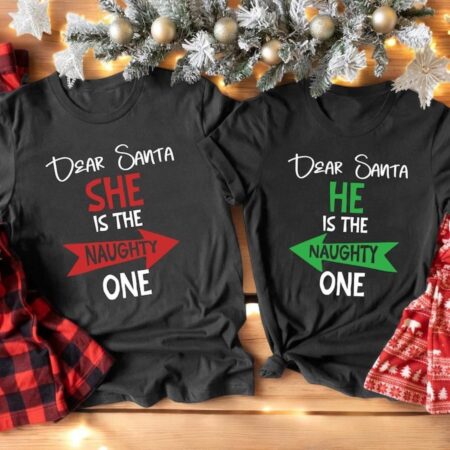 Dear Santa Funny Christmas Couple Shirts, Matching Shirt For Couple Product Photo 1