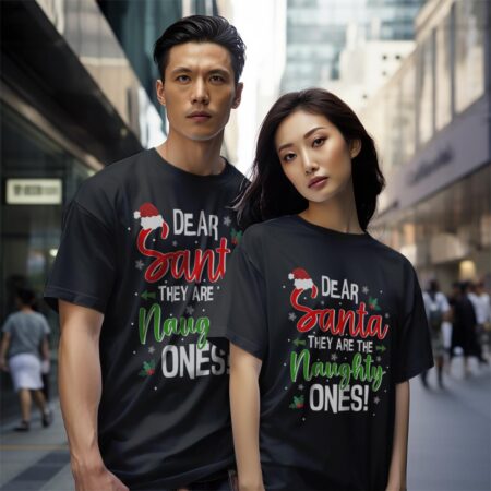 Dear Santa They Naughty Ones Christmas Xmas Shirt Gift - Black Couple White T-Shirt