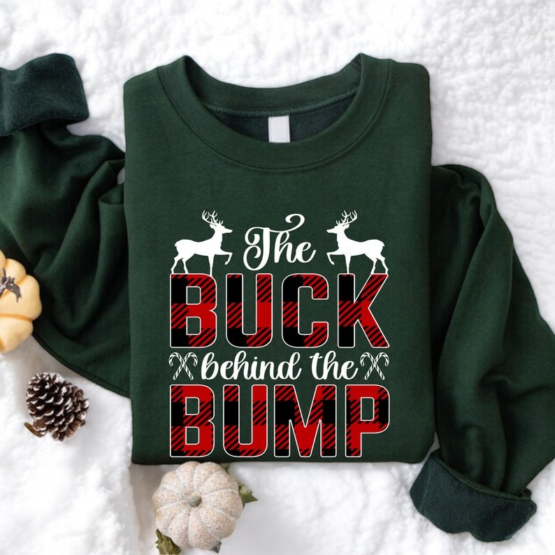 Deer I'm Pregnant, The Buck Behind The Bump Couple Matching Christmas Sweatshirts Product Photo 2