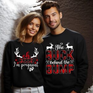 Deer I'm Pregnant, The Buck Behind The Bump Couple Matching Christmas Sweatshirts Product Photo 4