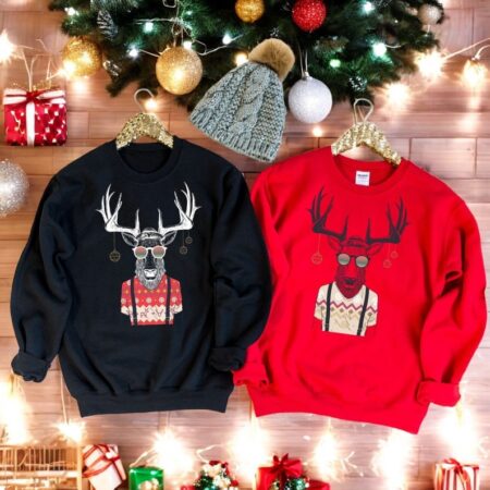 Deer Man Christmas Couple Matching Sweatshirt Product Photo 1