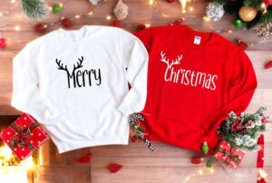 Deer Merry Christmas Couple Matching Christmas Shirt Product Photo 2