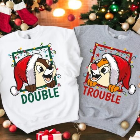 Double Trouble Chip N Dale Christmas Couple Matching Christmas Shirt Product Photo 1