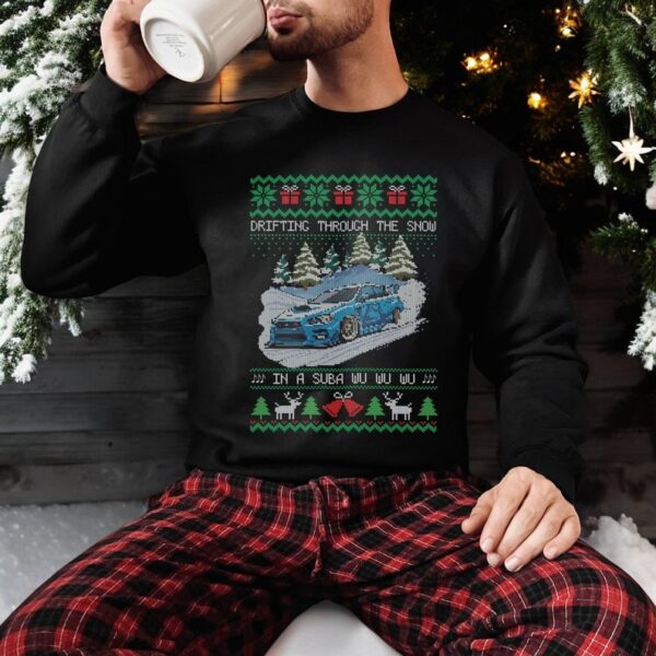 Drifting Through The Snow Rally Car Ugly Christmas Sweater sweatshirt Product Photo 1