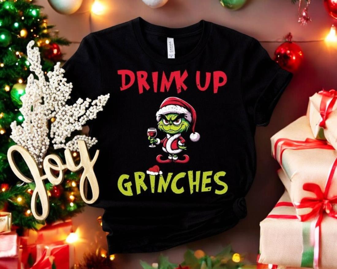 Drink Up Cute Grinches Party Christmas Shirt Product Photo 2