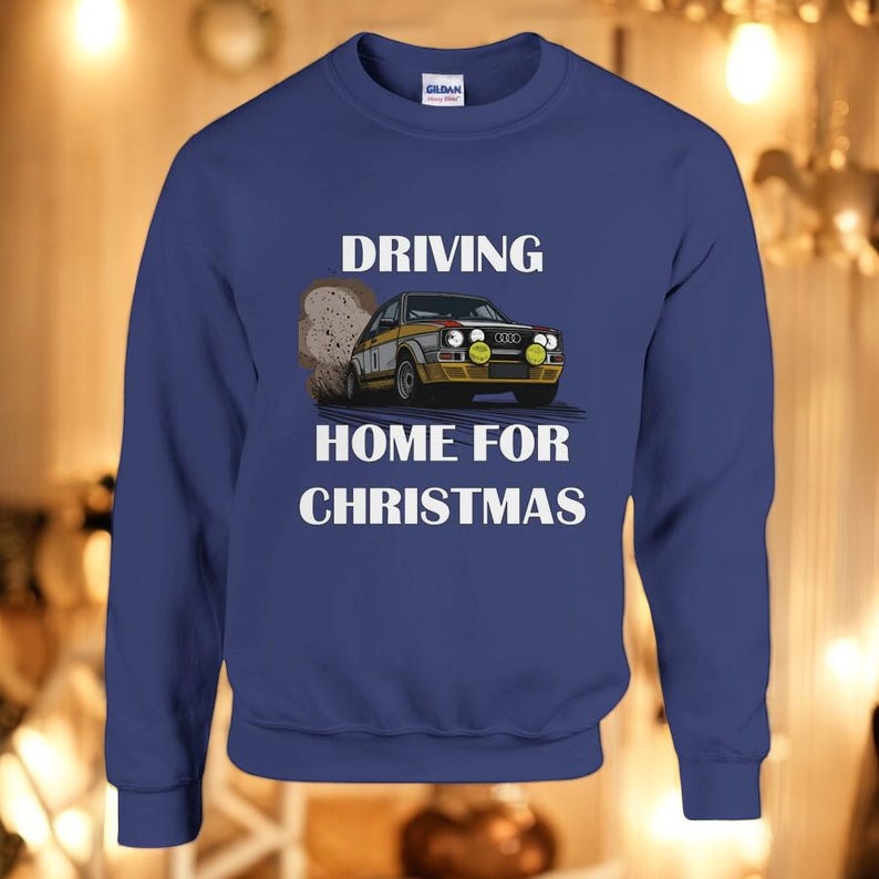 Driving Home For Christmas, Audi Rally Fun Festive Fun Car Christmas Jumper Sweatshirt Product Photo 2