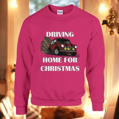 Driving Home For Christmas, Classic Mini Rally Festive Car Christmas Jumper Sweatshirt Product Photo 1