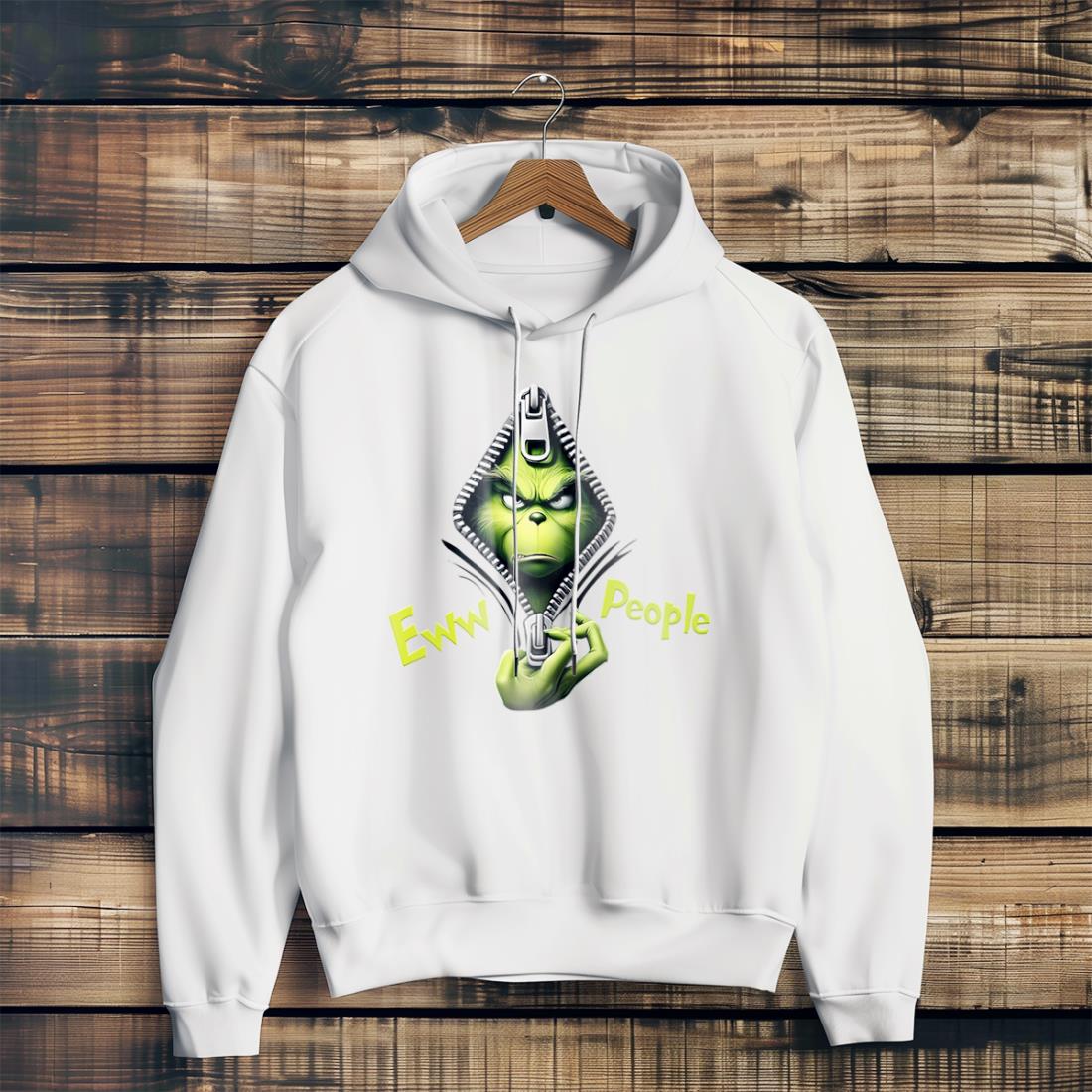 Ew People Grinch, Grinch Open Zipper Shirt, Hoodie, Christmas Sweatshirt - White Hoodie