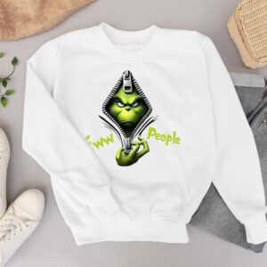 Ew People Grinch, Grinch Open Zipper Shirt, Hoodie, Christmas Sweatshirt - White Sweatshirt