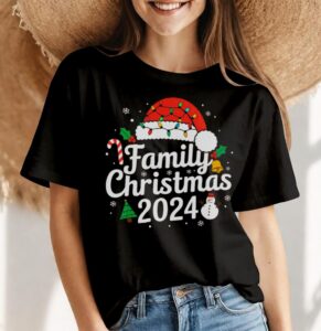 Family 2024 Christmas Matching Team Santa Elf Squad Shirt Gift - Women Black T-Shirt