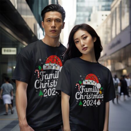 Family 2024 Christmas Matching Team Santa Elf Squad Shirt Gift - Black Couple White T-Shirt