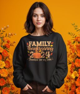 Family Thanksgiving 2024 Thankfull For My Tribe Shirt Gift - Girl Black Swearshirt