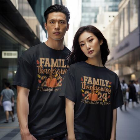 Family Thanksgiving 2024 Thankfull For My Tribe Shirt Gift - Black Couple White T-Shirt