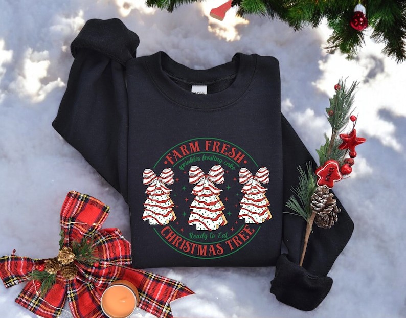 Farm Fresh Christmas Tree Shirt, Christmas Tree Cake Sweatshirt Product Photo 2