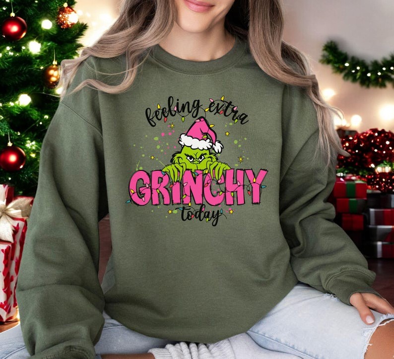 Feeling Extra Grinchy Today pink Christmas shirt Product Photo 2