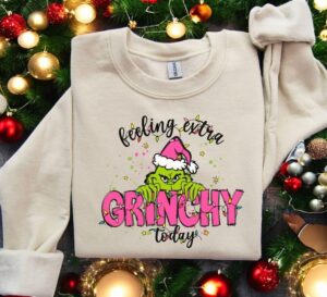 Feeling Extra Grinchy Today pink Christmas shirt Product Photo 3