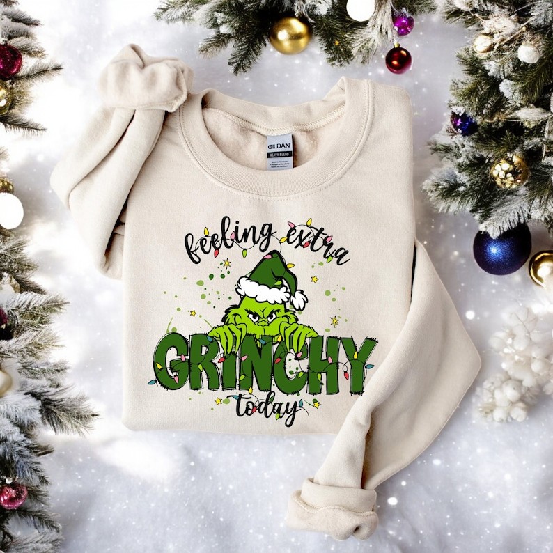 Festive Grinch Feeling Extra Grinchy Today Christmas Sweatshirt Product Photo 2