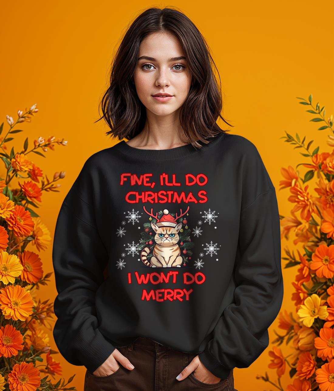 Fine I'll Do Christmas I Won't Do Mery Cat Christmas Shirt Product Photo 2