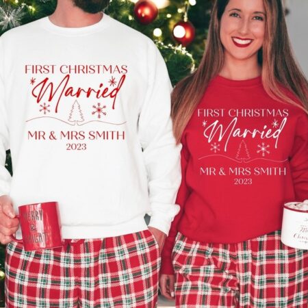 First Christmas Married Christmas Couple Matching Shirt Product Photo 1