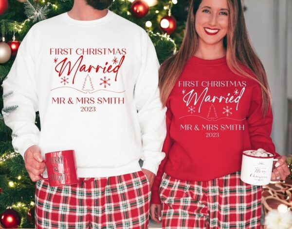 First Christmas Married Christmas Couple Matching Shirt Product Photo 1