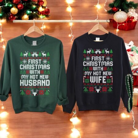 First Christmas With My Hot New Husband Couple Matching Christmas Shirt Product Photo 1