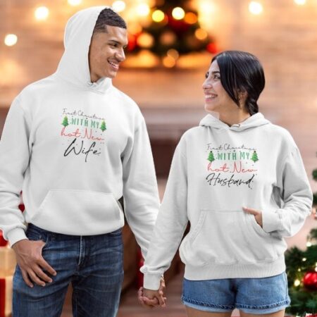 First Christmas With My Hot New Wife, Husband Couple Matching Christmas Shirt Product Photo 1