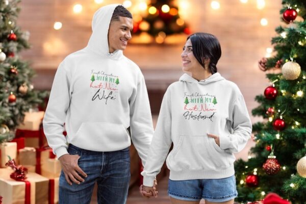 First Christmas With My Hot New Wife, Husband Couple Matching Christmas Shirt Product Photo 1