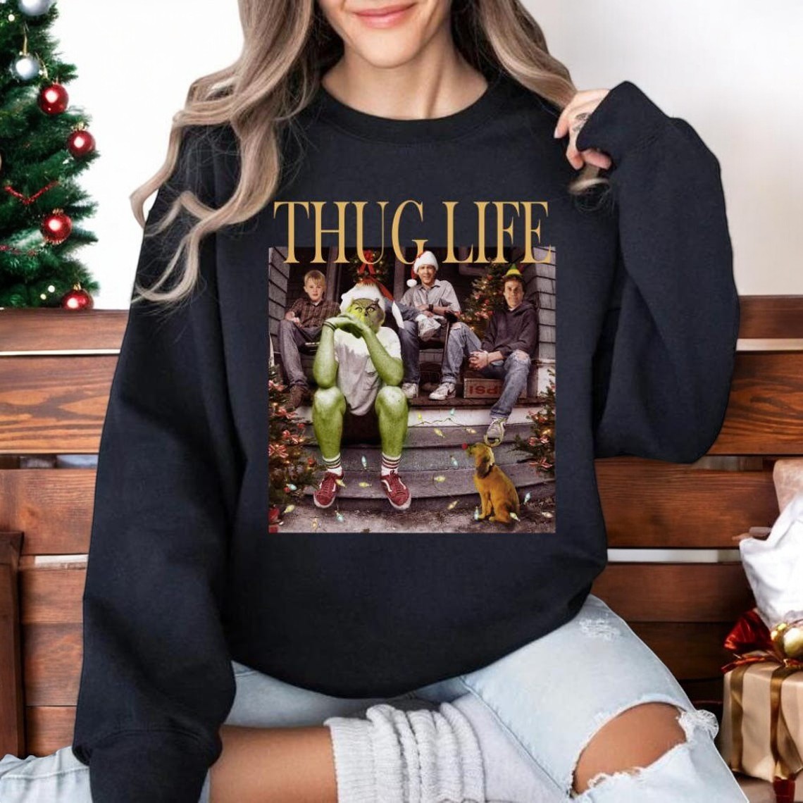 Friends Christmas Thug Life, Grinch Man Christmas Sweatshirt, Christmas Movie Shirt Product Photo 2