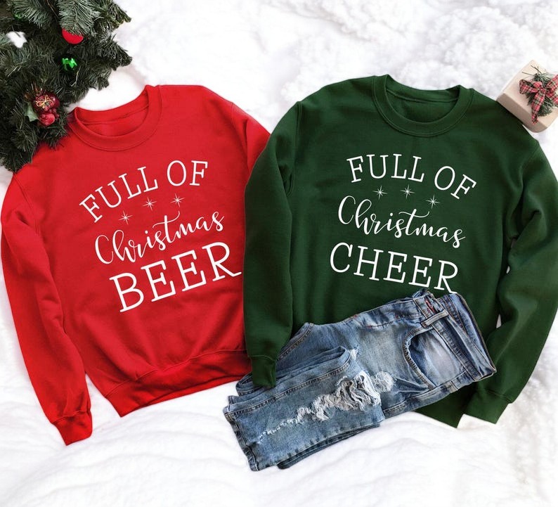 Full Of Christmas Beer, Cheer Couple Matching Christmas Sweatshirts Product Photo 2