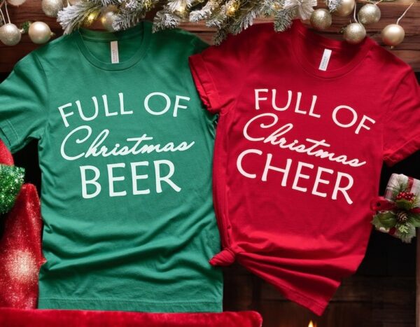 full of christmas beer Couple Matching Christmas Sweatshirts Product Photo 1