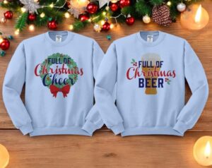 Full Of Christmas Cheer and Beer Navy Matching Christmas Sweatshirt Product Photo 2