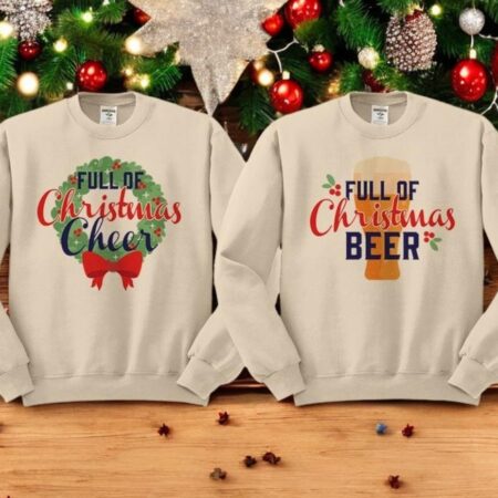 Full Of Christmas Cheer and Beer Navy Matching Christmas Sweatshirt Product Photo 1