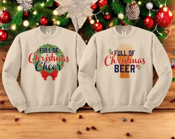 Full Of Christmas Cheer and Beer Navy Matching Christmas Sweatshirt Product Photo 1