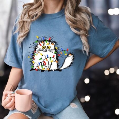 Funny Cat Light Christmas Shirt Product Photo 1