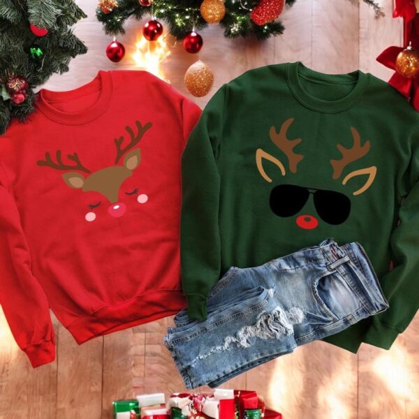 Funny Matching Reindeer Beautifull Christmas Couple Matching Sweatshirt Product Photo 1