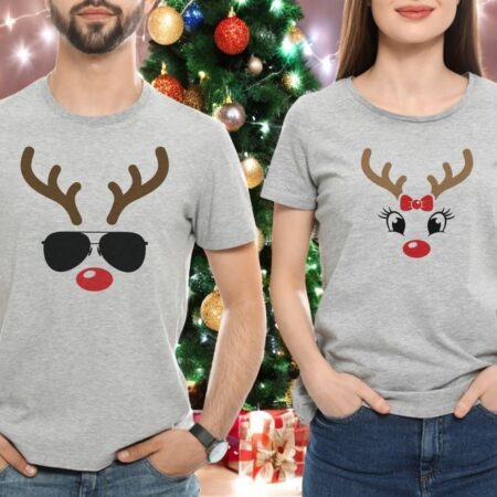 Funny Matching Reindeer Christmas Couple Matching Sweatshirt Product Photo 1