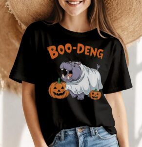 Funny Moo Deng Halloween Boo Ghost Costume Moo-Deng Lover - Women Black T-Shirt