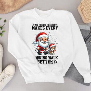 Funny Santa Morning Walk With His Dog Merry Christmas Christmas Shirt - White Sweatshirt