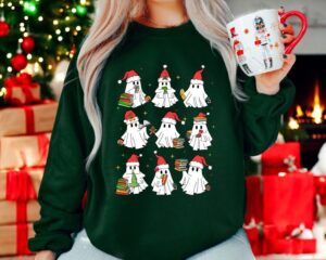 Ghost Reading Books Christmas Sweatshirt Shirt Product Photo 3