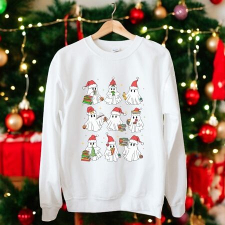 Ghost Reading Books Christmas Sweatshirt Shirt Product Photo 1