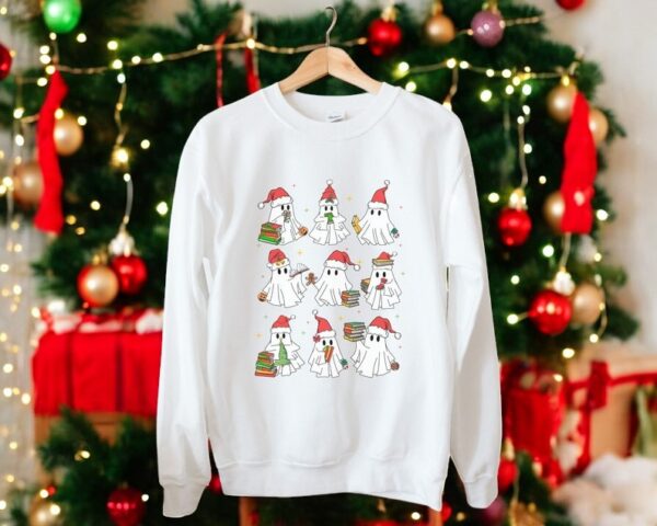 Ghost Reading Books Christmas Sweatshirt Shirt Product Photo 1