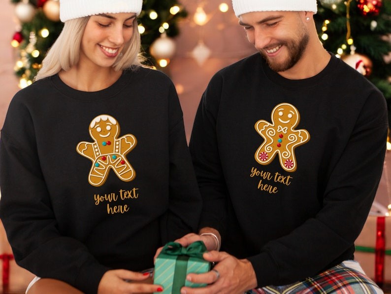 Gingerbread Custom Name Couple Matching Christmas Shirt Product Photo 2