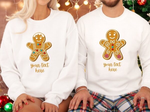 Gingerbread Custom Name Couple Matching Christmas Shirt Product Photo 1