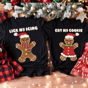 Gingerbread Lick My Icing, Eat My Cookie Couple Matching Christmas Shirt Product Photo 2